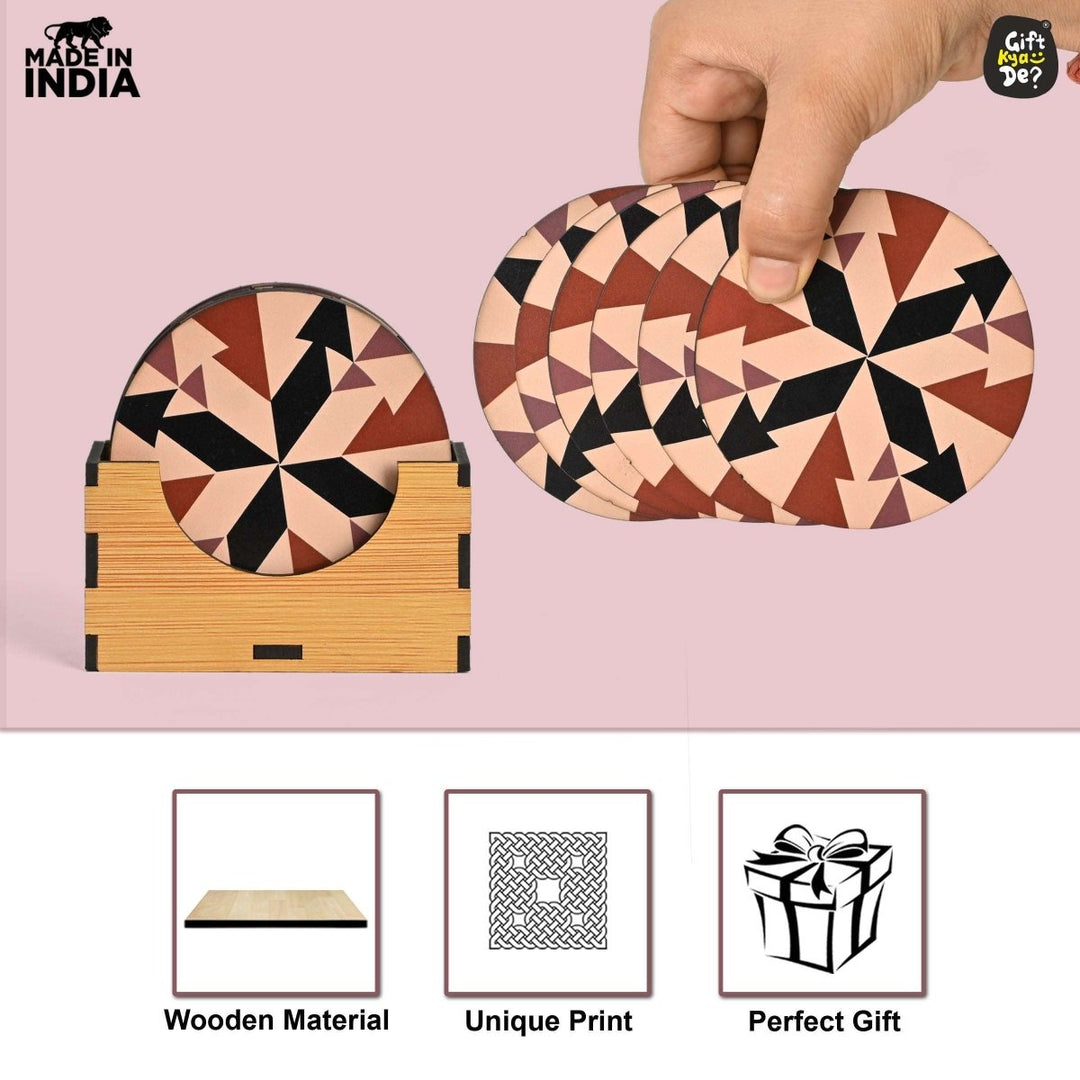 Gift Kya De Coaster Set of 6 Chevron Design | Wooden Coasters With Coaster Stand | Kitchen Accessories (Ecofriendly)