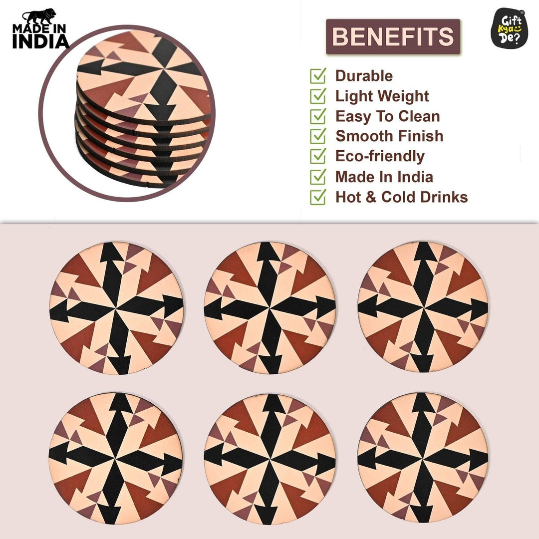 Gift Kya De Coaster Set of 6 Chevron Design | Wooden Coasters With Coaster Stand | Kitchen Accessories (Ecofriendly)