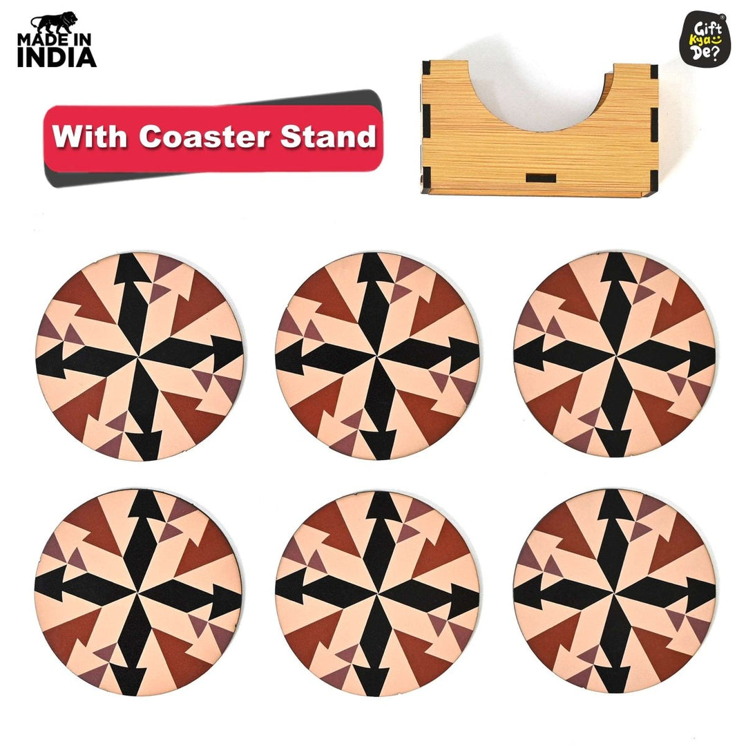Gift Kya De Coaster Set of 6 Chevron Design | Wooden Coasters With Coaster Stand | Kitchen Accessories (Ecofriendly)