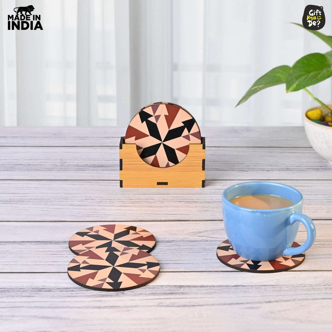Gift Kya De Coaster Set of 6 Chevron Design | Wooden Coasters With Coaster Stand | Kitchen Accessories (Ecofriendly)