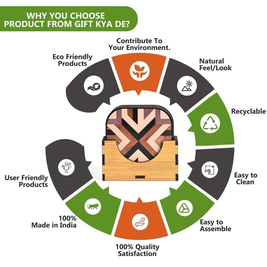 Gift Kya De Coaster Set of 6 Chevron Design | Wooden Coasters With Coaster Stand | Kitchen Accessories (Ecofriendly)