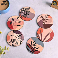 Gift Kya De Coaster Set of 6 Modern Art Design | Wooden Coasters to Serve Tea Cups, Coffee Mugs and Glasses