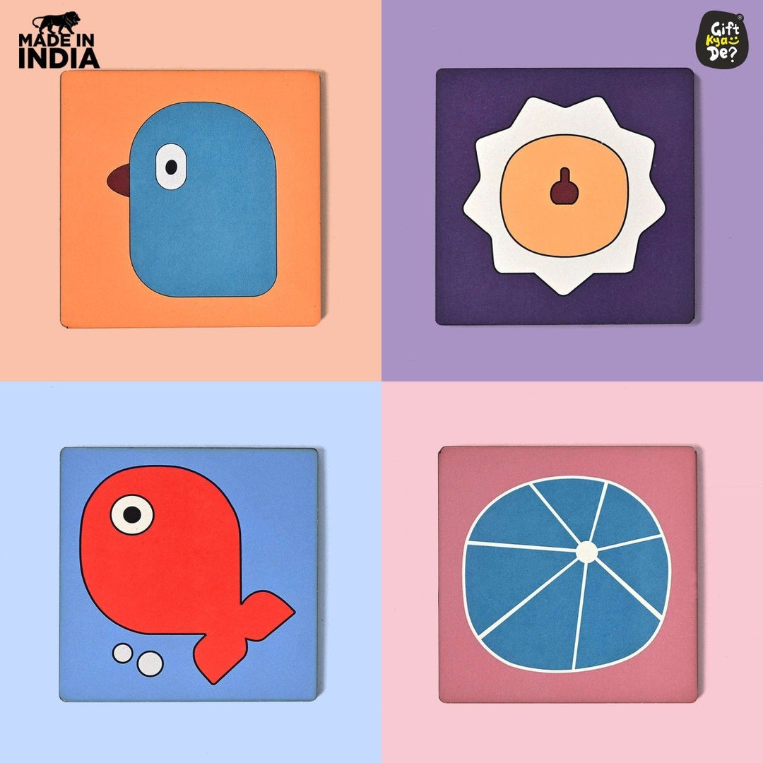 Gift Kya De Coaster Set of 4 & 6 Sea Life & Cartoon Design | Wooden Coasters to Serve Tea Cups, Coffee Mugs and Glasses