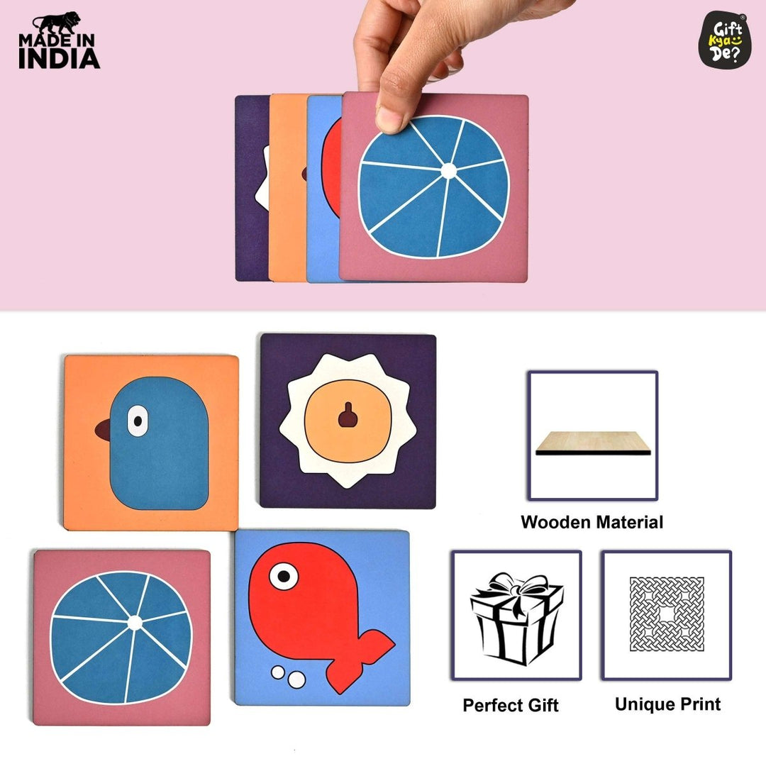 Gift Kya De Coaster Set of 4 & 6 Sea Life & Cartoon Design | Wooden Coasters to Serve Tea Cups, Coffee Mugs and Glasses