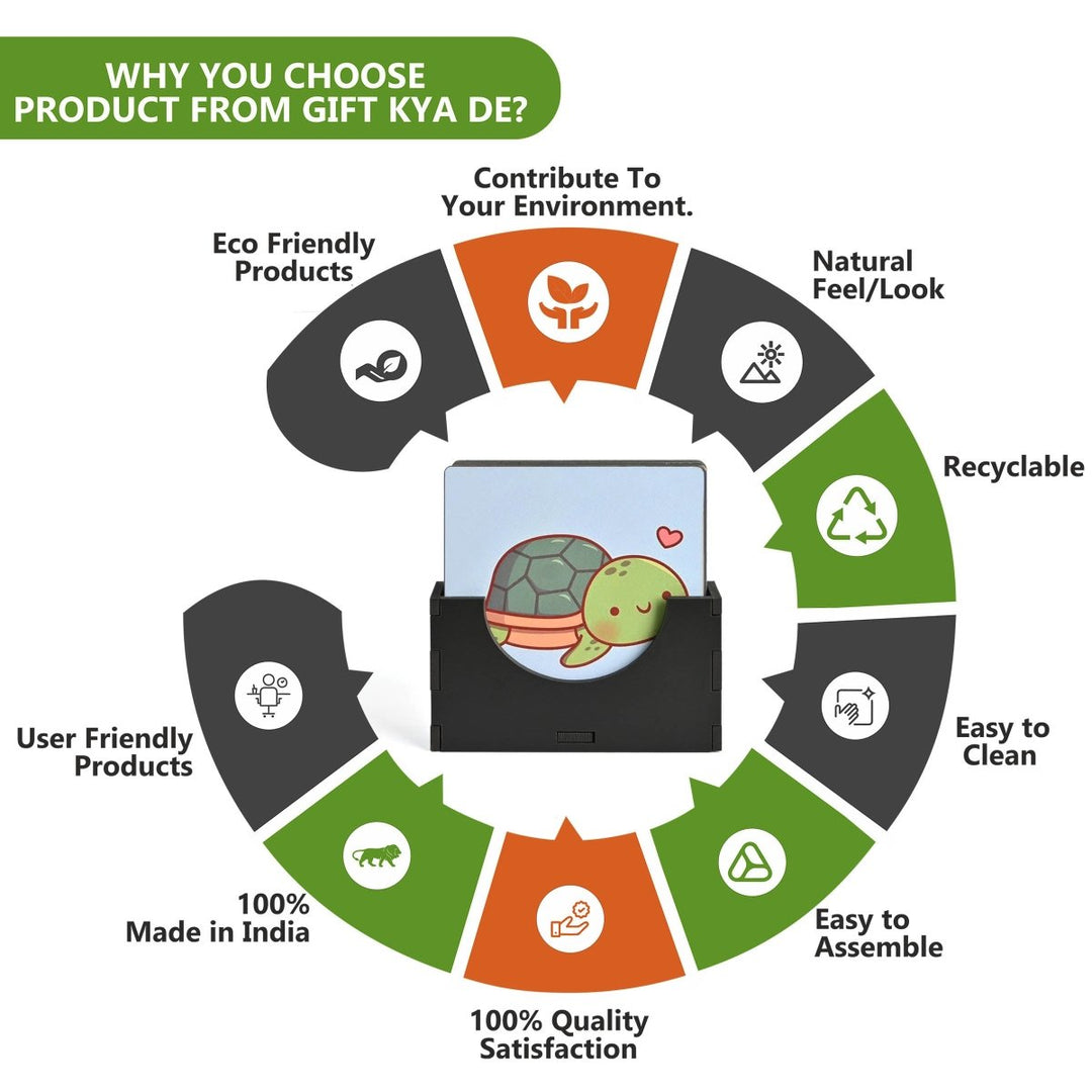 Gift Kya De Coaster Set of 4 & 6 Sea Life & Cartoon Design | Wooden Coasters to Serve Tea Cups, Coffee Mugs and Glasses