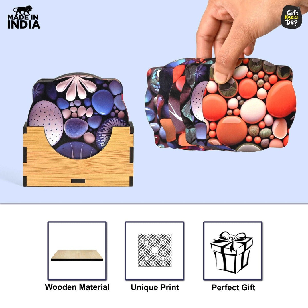 Gift Kya De Coaster Set of 6 Unique Birds & Jungle Theme Design | Wooden Coasters to Serve Tea Cups, Coffee Mugs and Glasses (Ecofriendly)