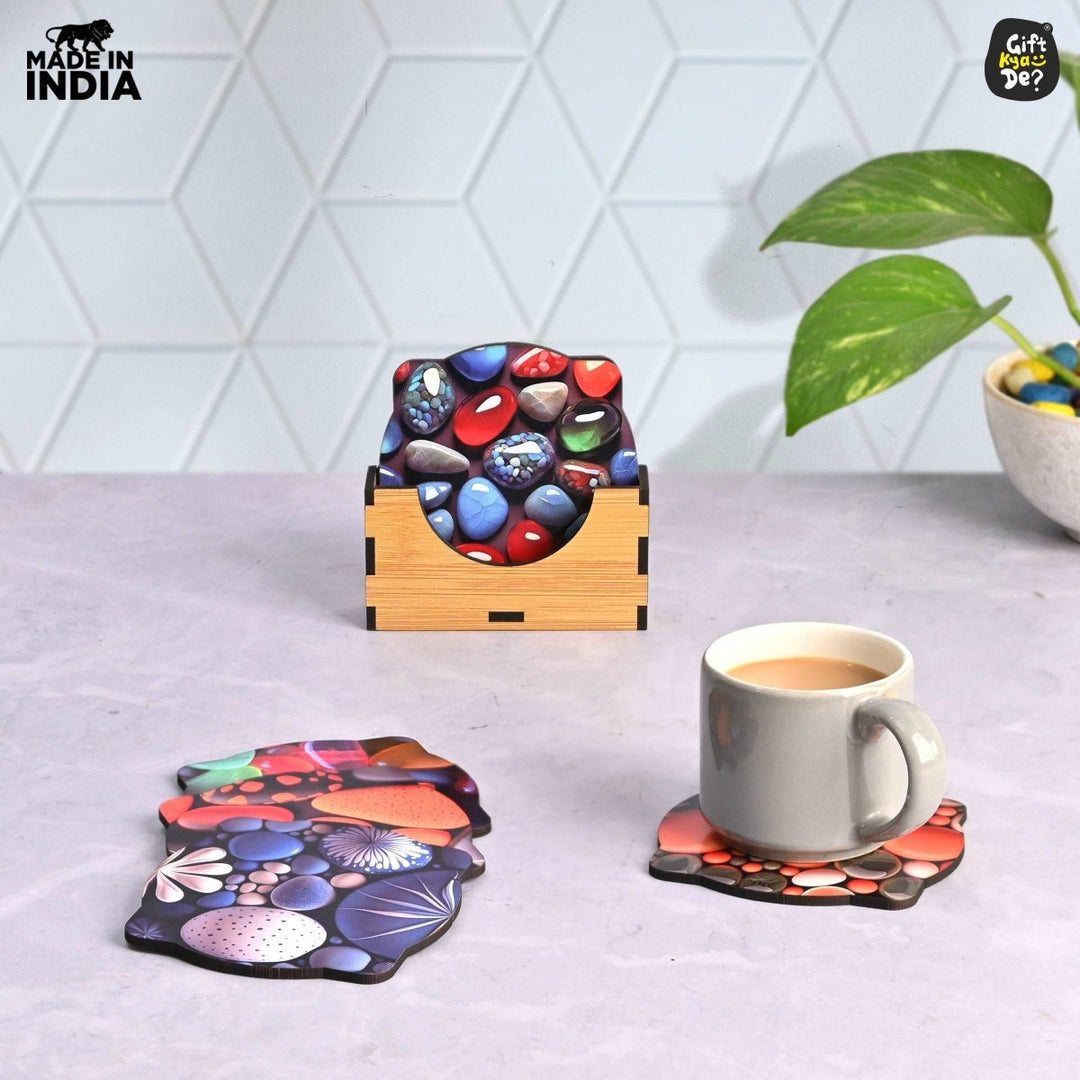 Gift Kya De Coaster Set of 6 Unique Birds & Jungle Theme Design | Wooden Coasters to Serve Tea Cups, Coffee Mugs and Glasses (Ecofriendly)