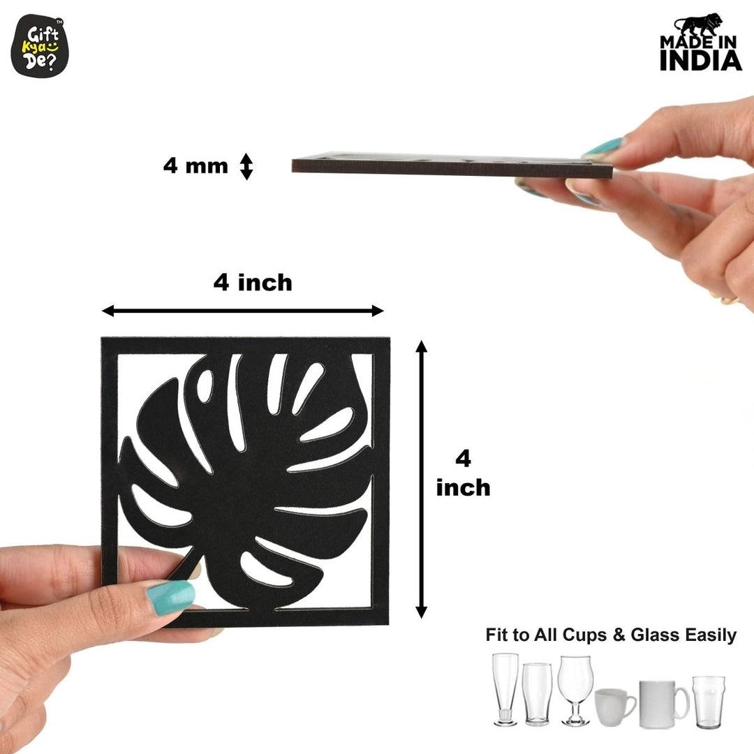 Gift Kya De Coaster Set of 6 Leaf Cutwork Design | Wooden Coasters to Serve Tea Cups, Coffee Mugs and Glasses