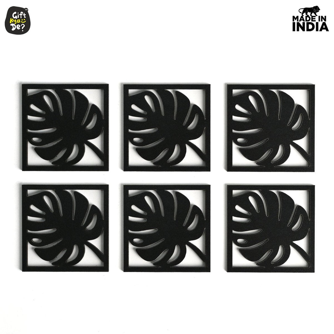 Gift Kya De Coaster Set of 6 Leaf Cutwork Design | Wooden Coasters to Serve Tea Cups, Coffee Mugs and Glasses