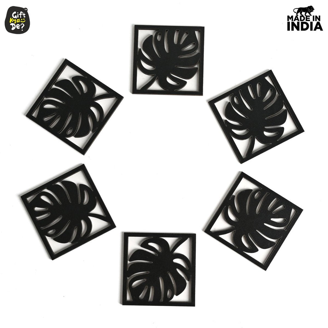 Gift Kya De Coaster Set of 6 Leaf Cutwork Design | Wooden Coasters to Serve Tea Cups, Coffee Mugs and Glasses