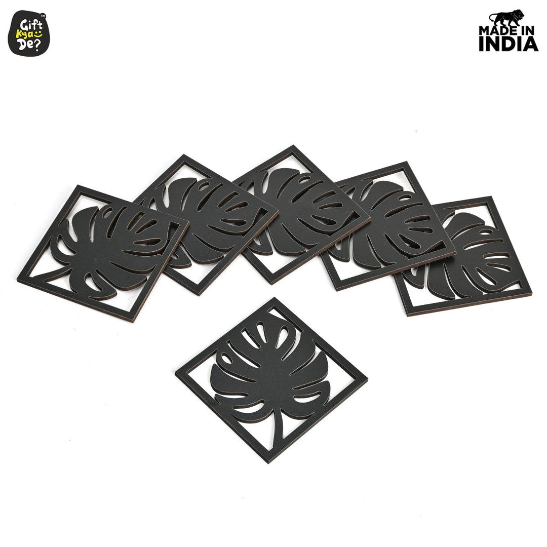 Gift Kya De Coaster Set of 6 Leaf Cutwork Design | Wooden Coasters to Serve Tea Cups, Coffee Mugs and Glasses