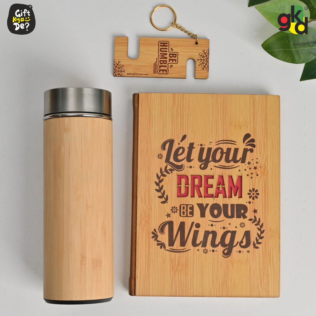 Gift Kya De Diary, Bamboo Bottle, and Key Chain | Eco-Friendly New Year Gift Hamper | Perfect For Corporate Gift