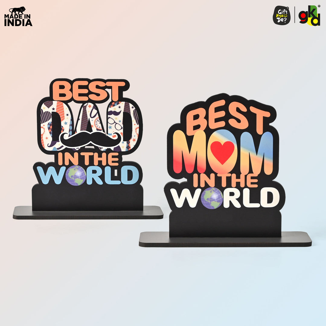 Best Mom & Dad in the World Wooden Trophy – Gift for Parents | Mother’s & Father’s Day, Anniversary, Birthday | Home Decor Table Top Showpiece