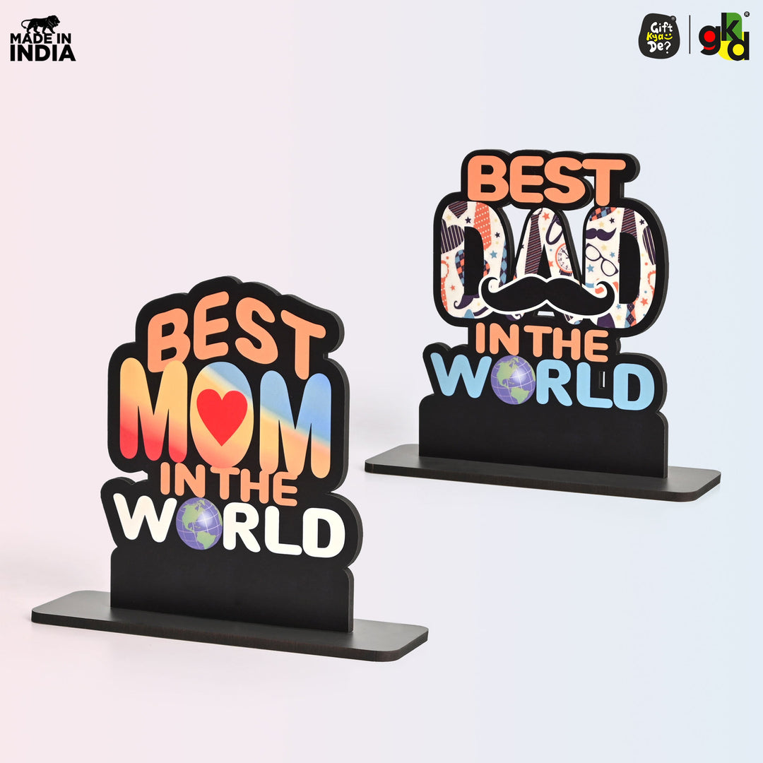 Best Mom & Dad in the World Wooden Trophy – Gift for Parents | Mother’s & Father’s Day, Anniversary, Birthday | Home Decor Table Top Showpiece