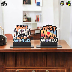 Best Mom & Dad in the World Wooden Trophy – Gift for Parents | Mother’s & Father’s Day, Anniversary, Birthday | Home Decor Table Top Showpiece