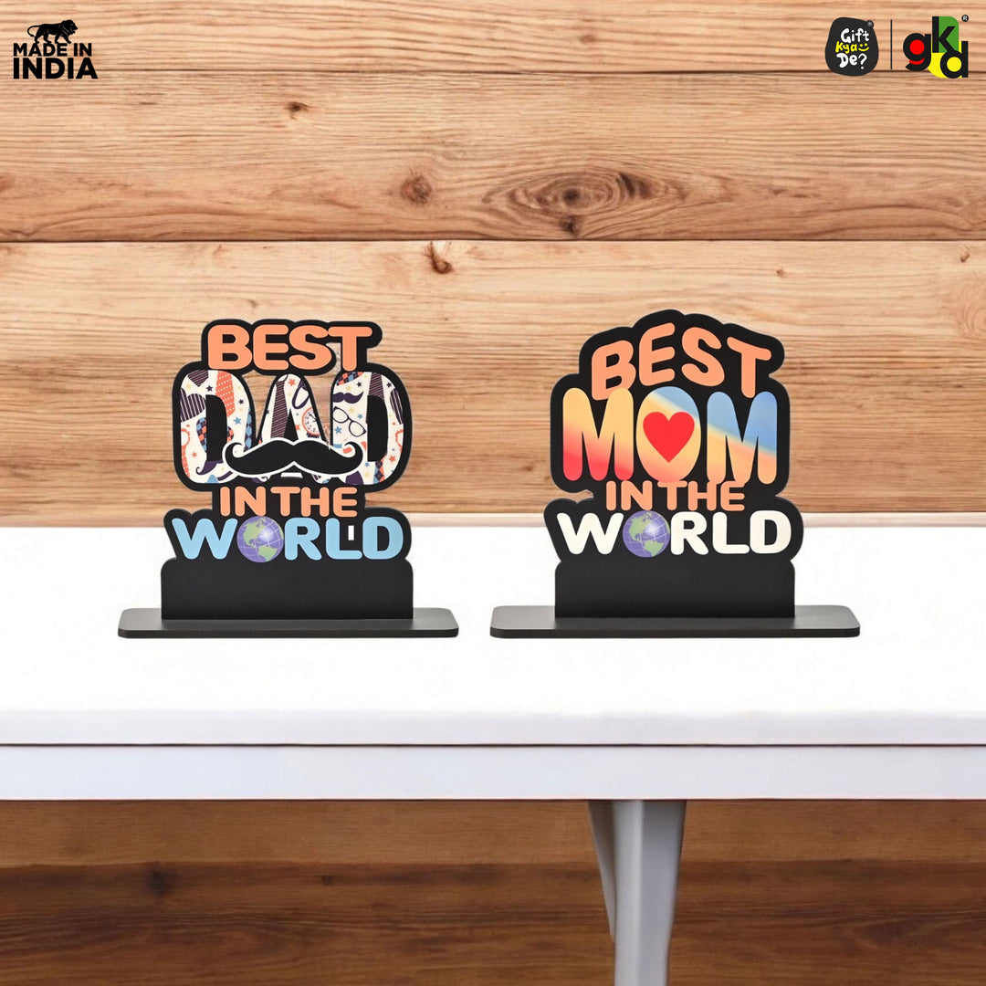 Best Mom & Dad in the World Wooden Trophy – Gift for Parents | Mother’s & Father’s Day, Anniversary, Birthday | Home Decor Table Top Showpiece