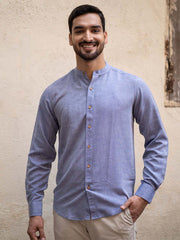 Earthy Route Steel blue · mandarin collar shirt