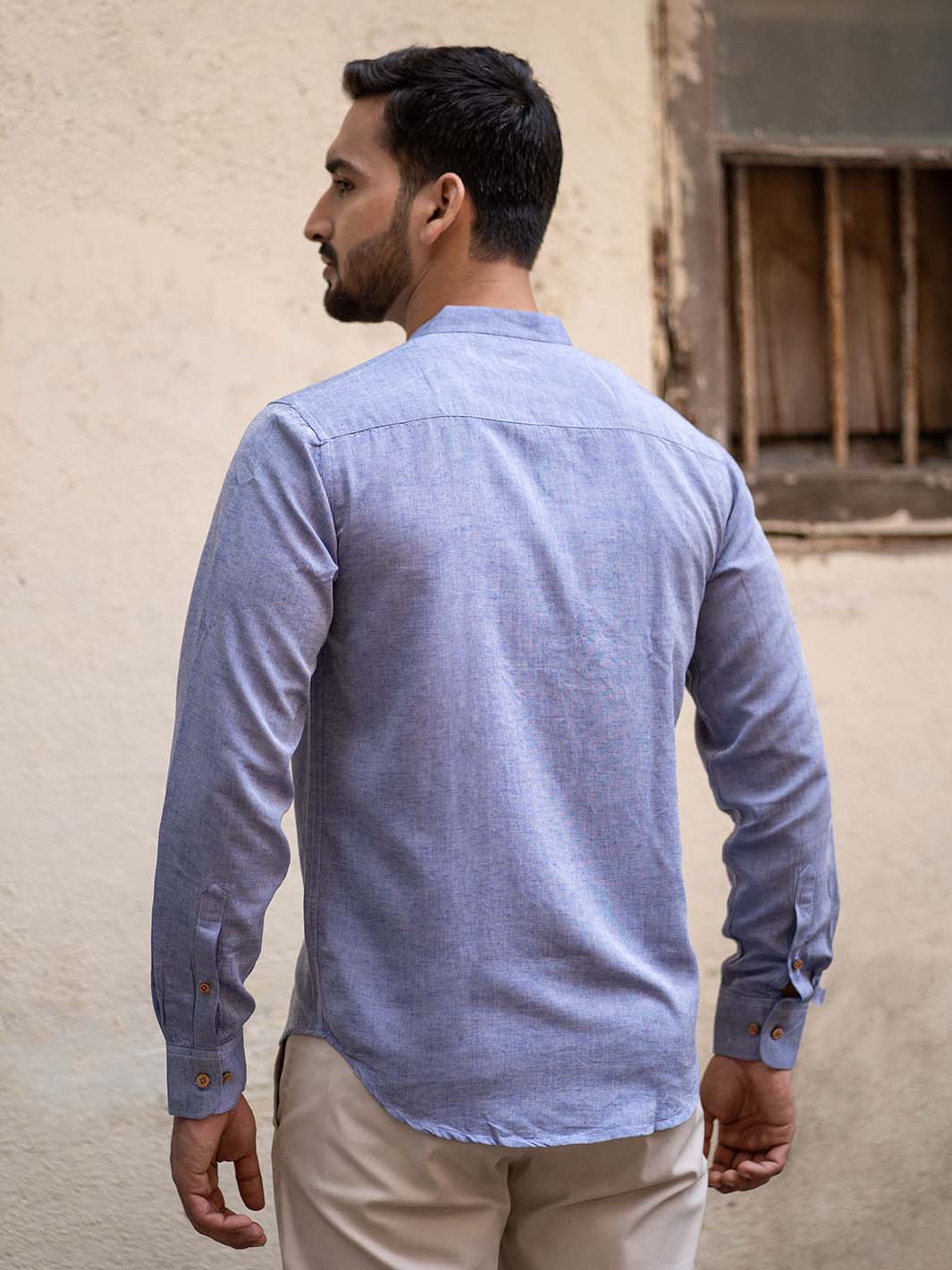 Earthy Route Steel blue · mandarin collar shirt