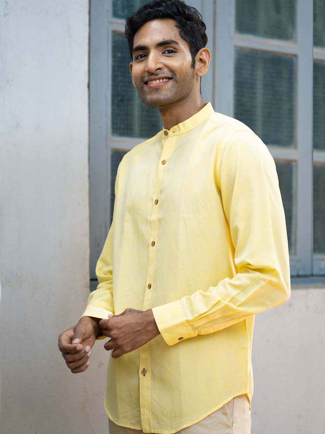 Earthy Route Lemon Yellow · Mandarin Collar Shirt