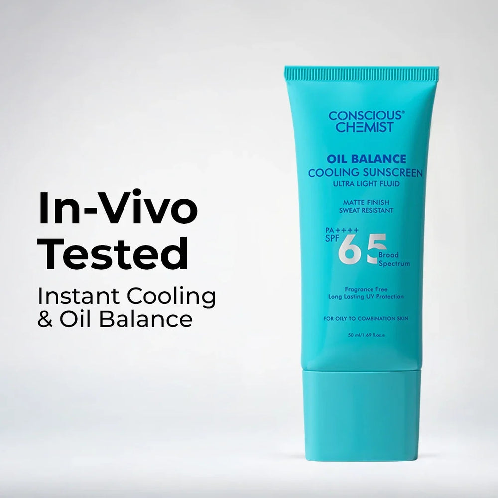 Conscious Chemist Cooling Fluid Sunscreen SPF 65 PA++++ | 8 Hour Oil Control | Lightweight Face Sunscreen