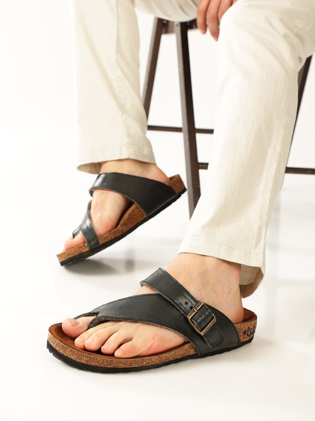 TUSK Black Cross-Strap Cork Footbed Sandals