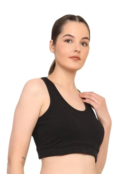 Bamboology Trends Cotton Sports Bra | Removable Pads | Black