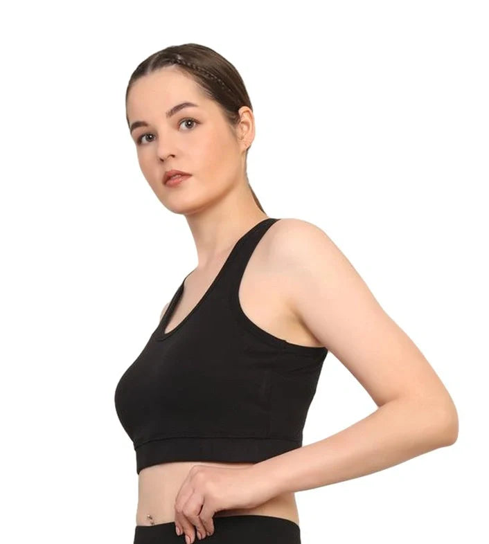 Cotton Sports Bra with Removable Pads – Breathable & Supportive Activewear | Black