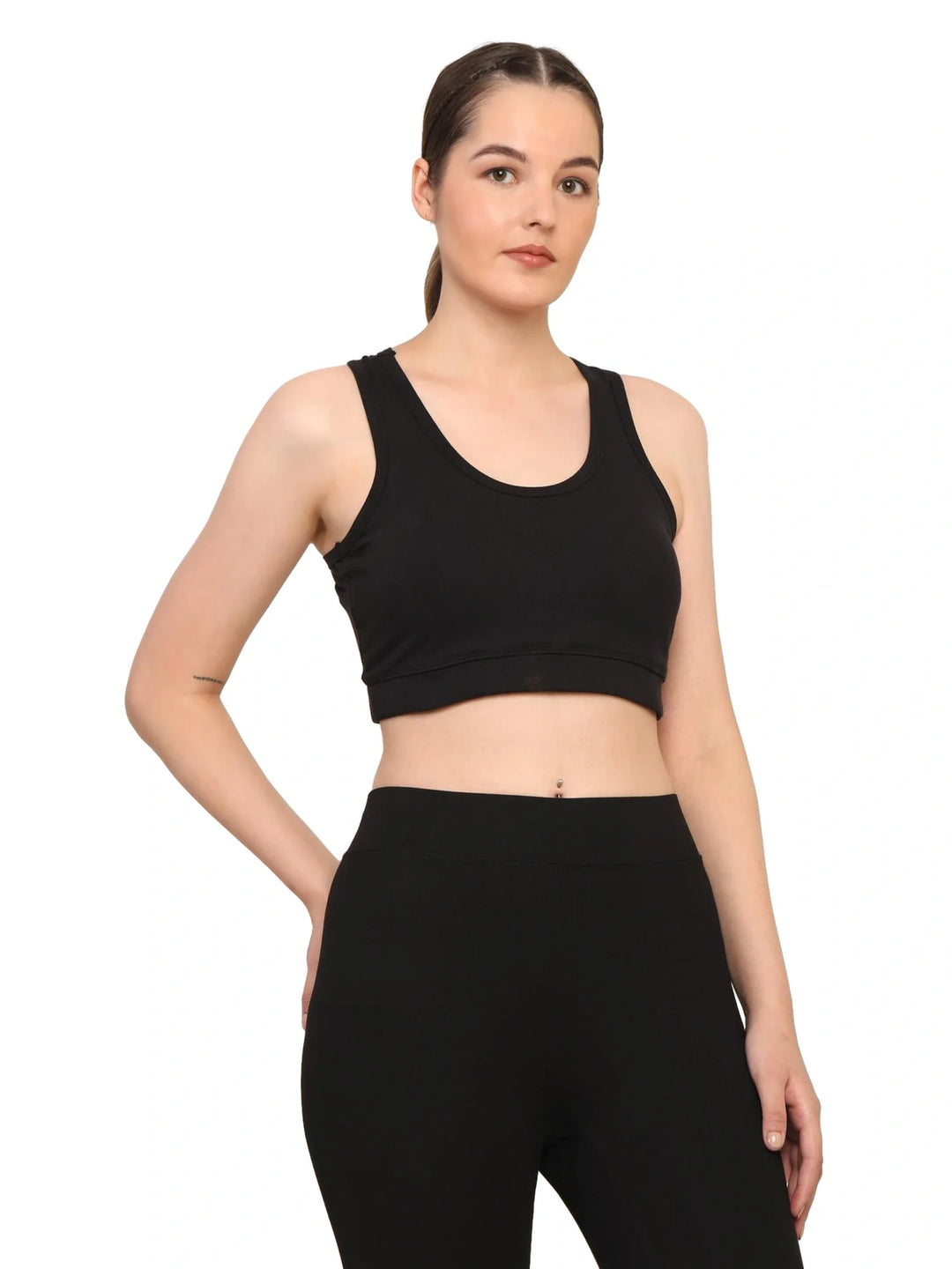 Women Black Padded Bra & Leggings Set