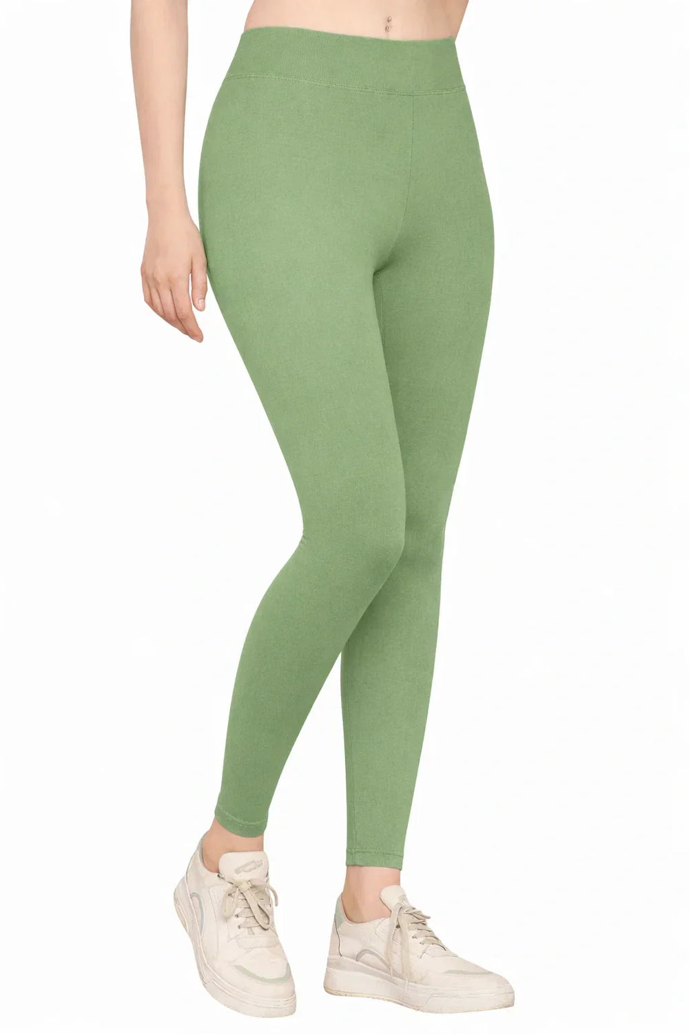 Green Yoga Pants High Waist Cotton Fabric Stretchable Gym Tights | Pack Of 1