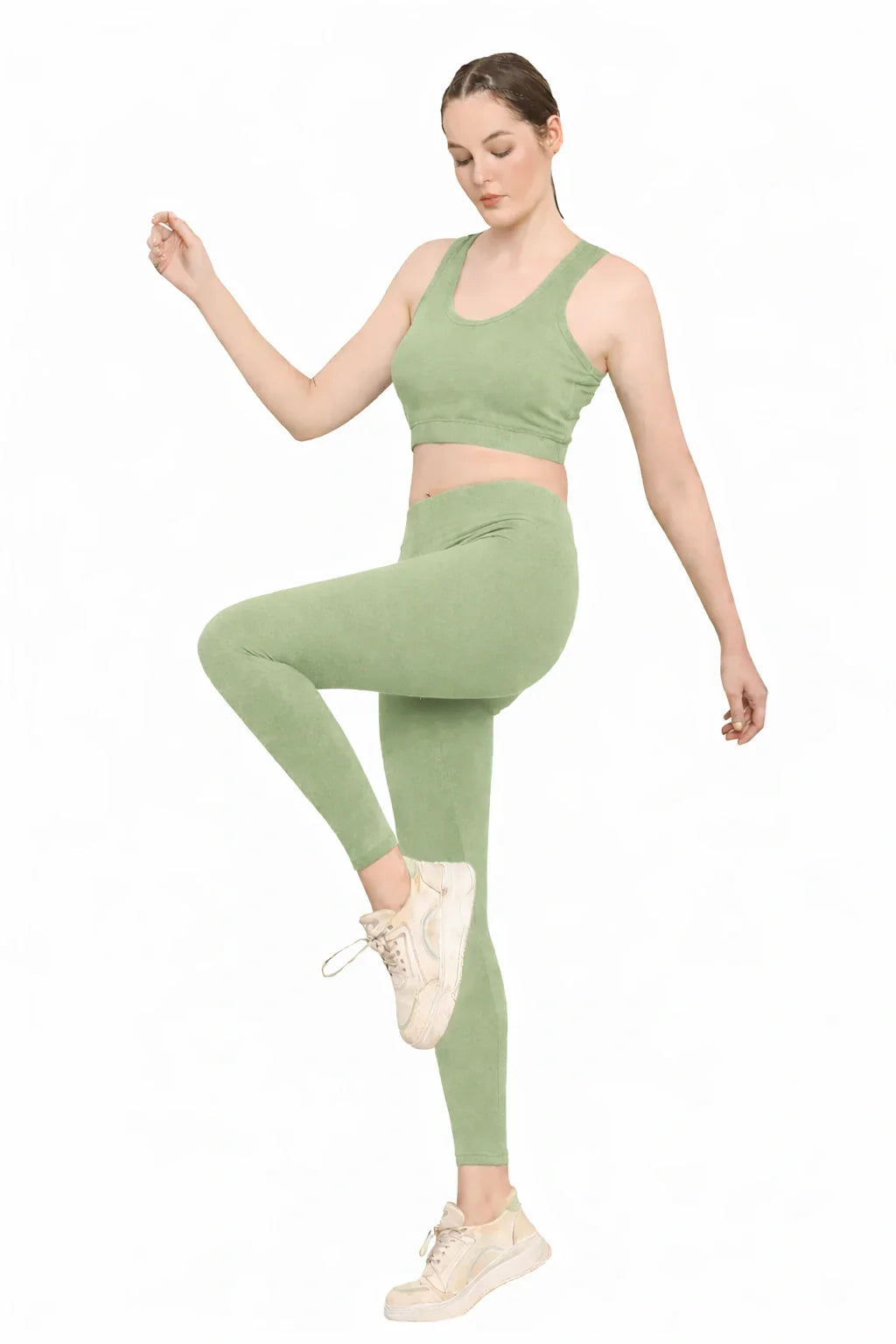 Green Yoga Pants High Waist Cotton Fabric Stretchable Gym Tights | Pack Of 1