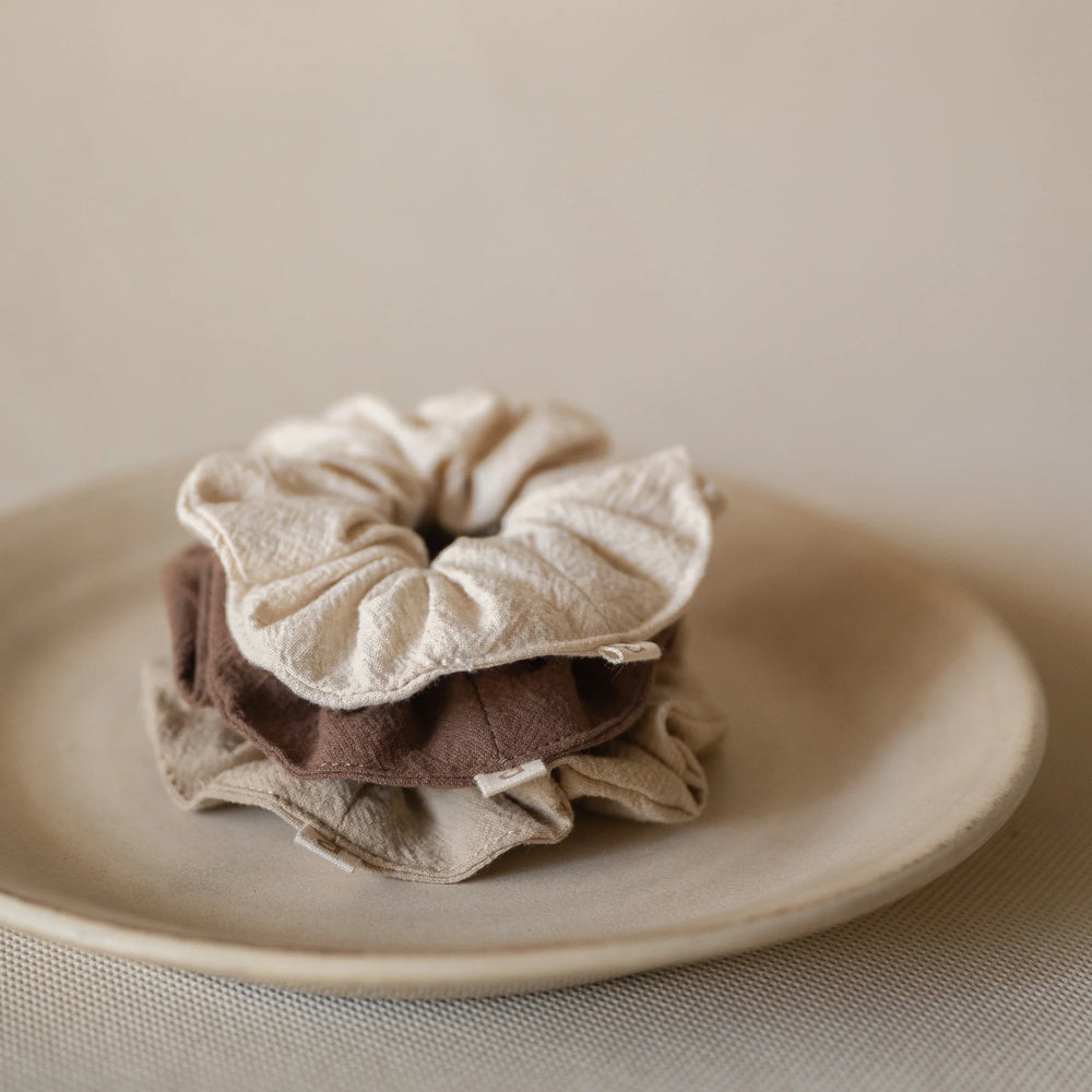 Akiiko Crinkle Cotton Scrunchies | Natural, Wheat & Espresso | Pack of 3