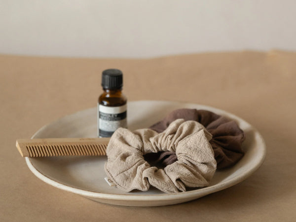 Akiiko Crinkle Cotton Scrunchies | Natural, Wheat & Espresso | Pack of 3