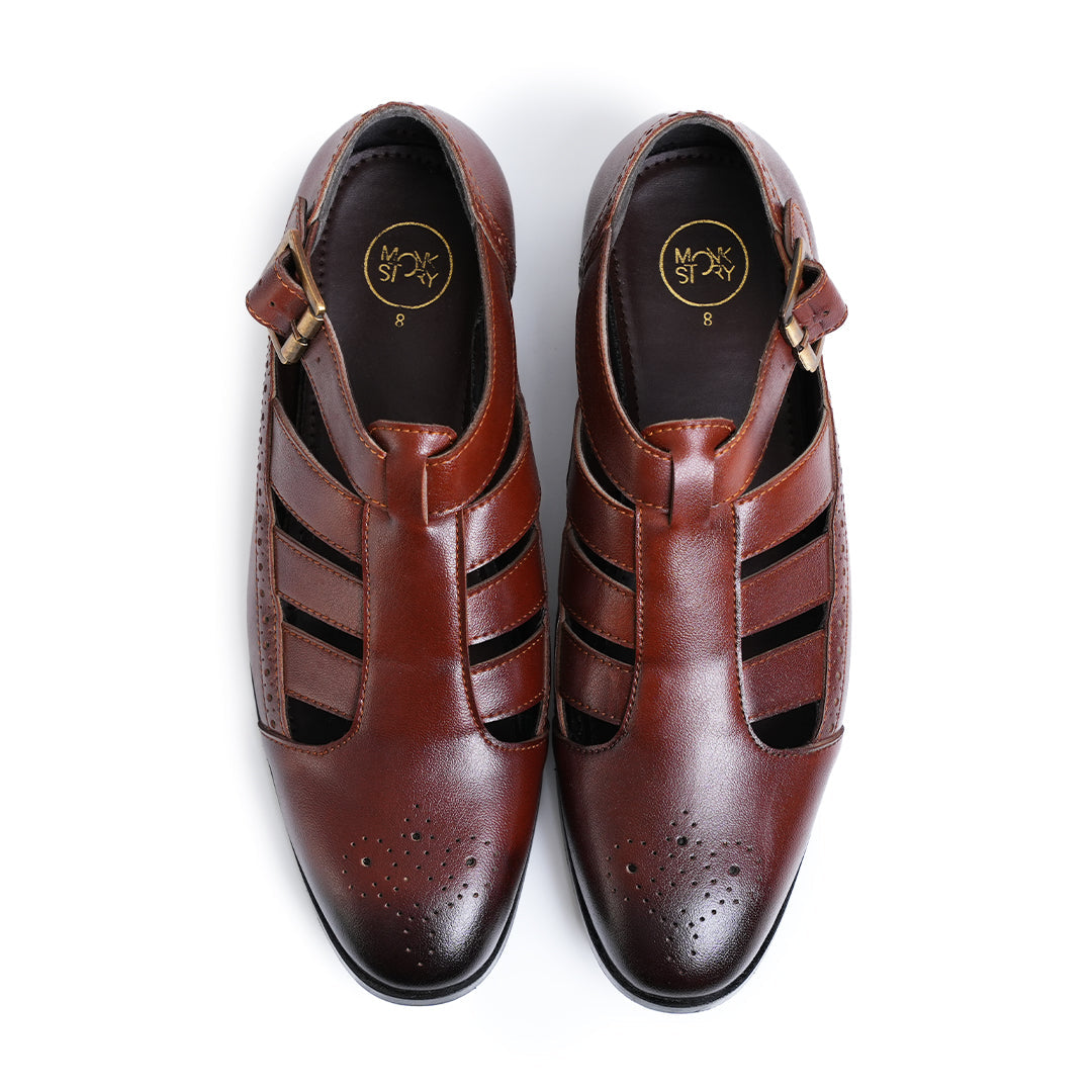 Monkstory Pathani Heritage Sandals - Tan