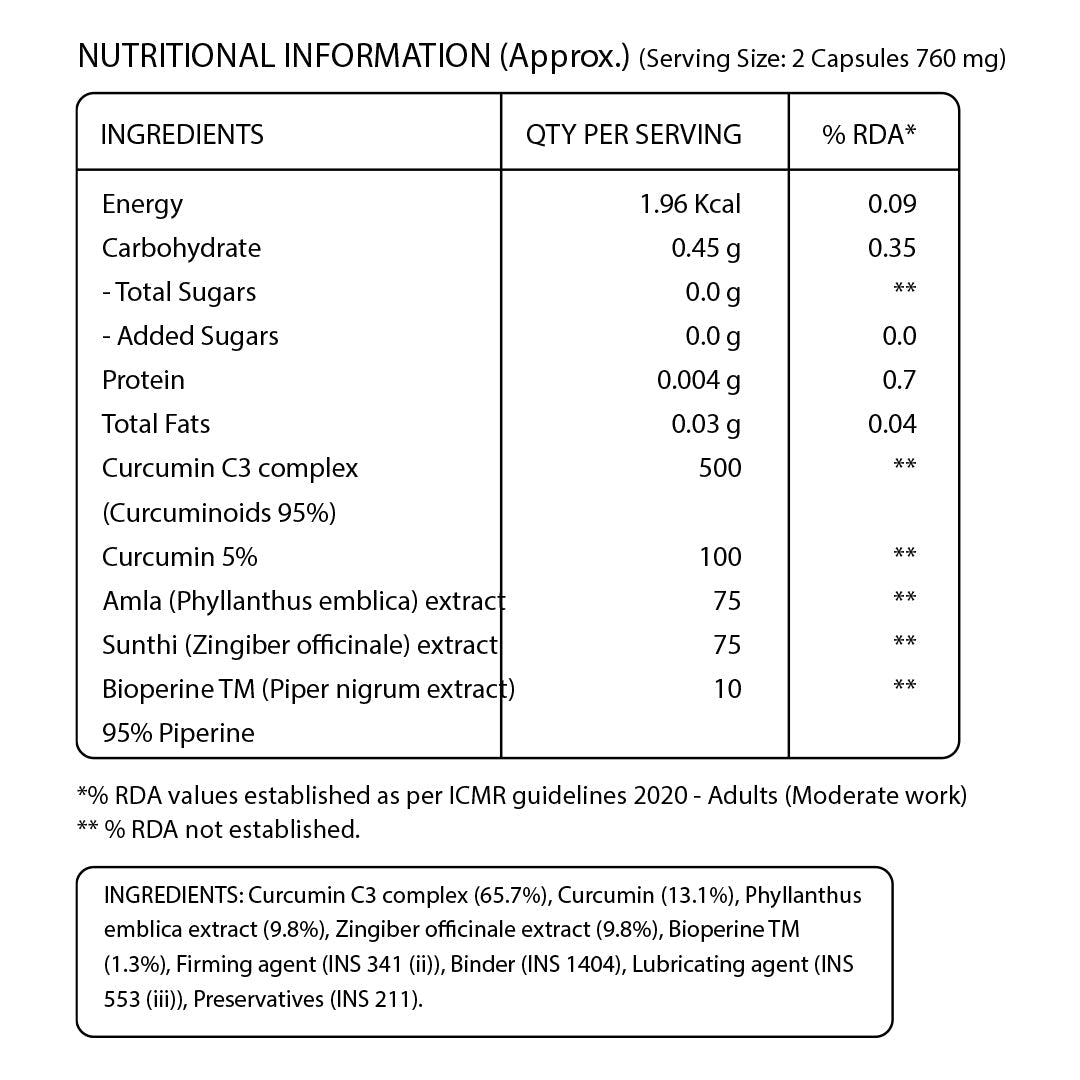Curcumin with C3 Complex & Bioperine 60 Veg Capsules | Joint & Immunity