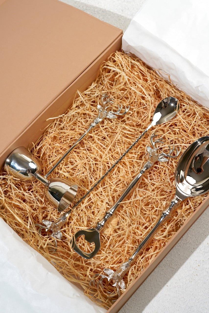 Pravaah Saarang Bar Set | Lead-free Brass | Set of 4 | Gifting Chrome