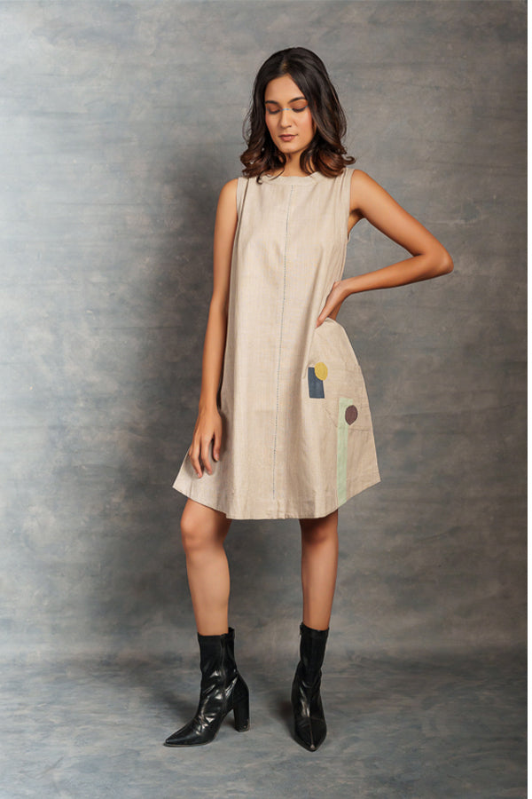 Minimalist Khadi A-Line Dress with Hand Applique