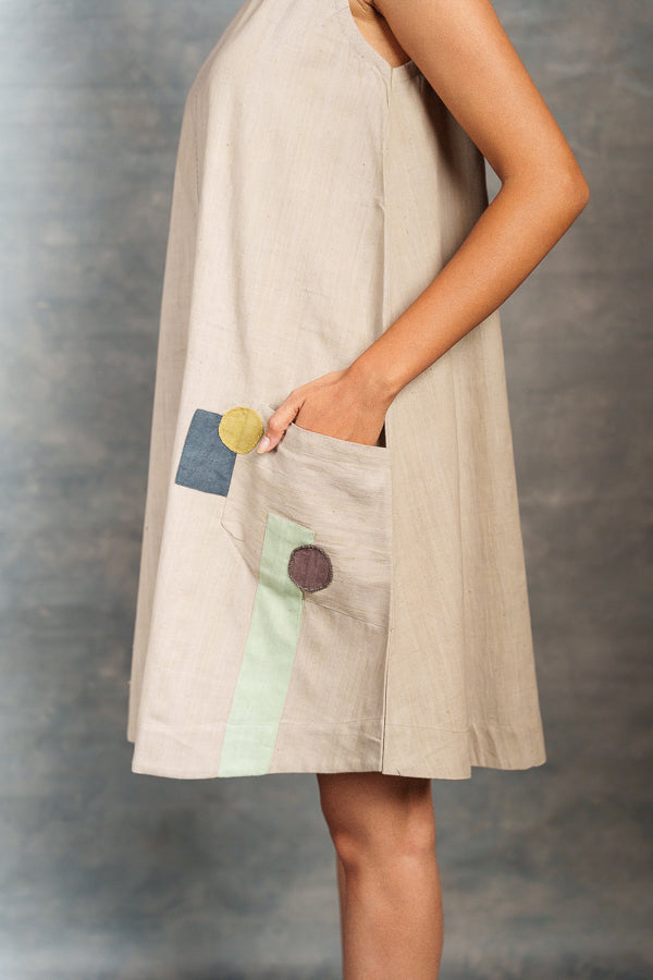 Minimalist Khadi A-Line Dress with Hand Applique