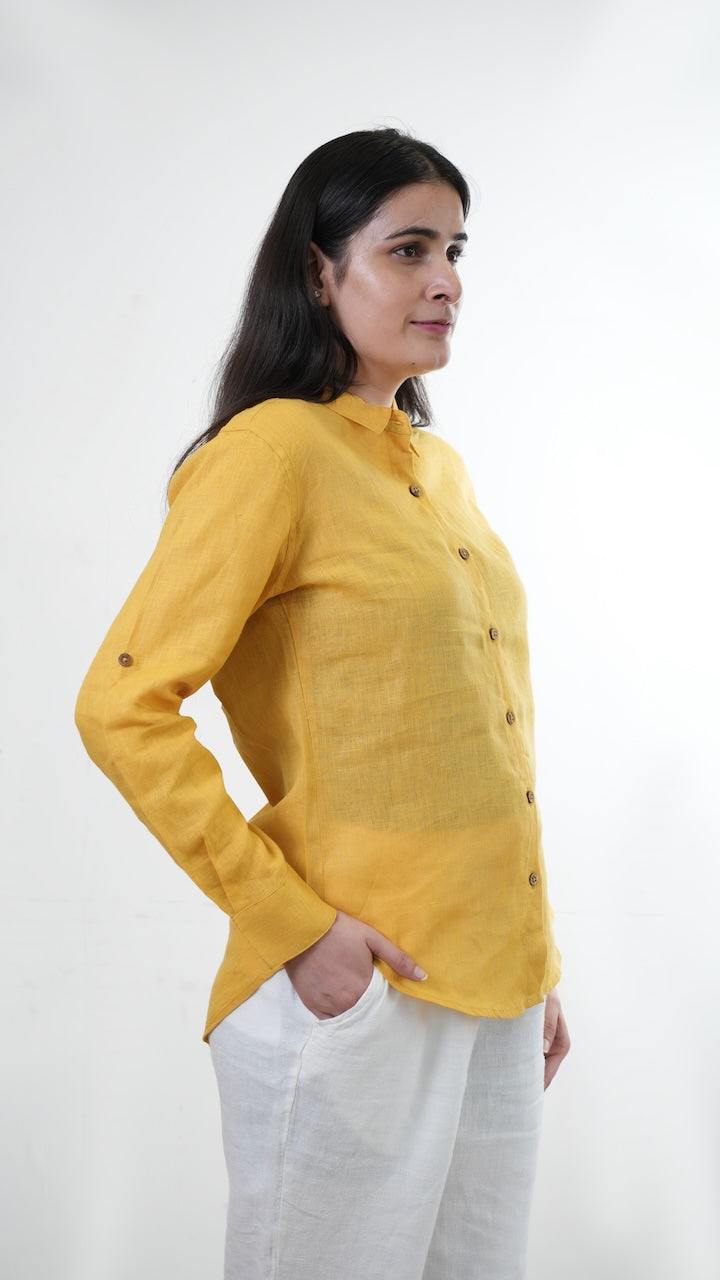 100% Linen Full-sleeved Regular Linen Shirt - Women