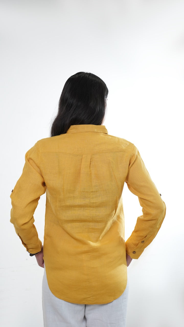 100% Linen Full-sleeved Regular Linen Shirt - Women
