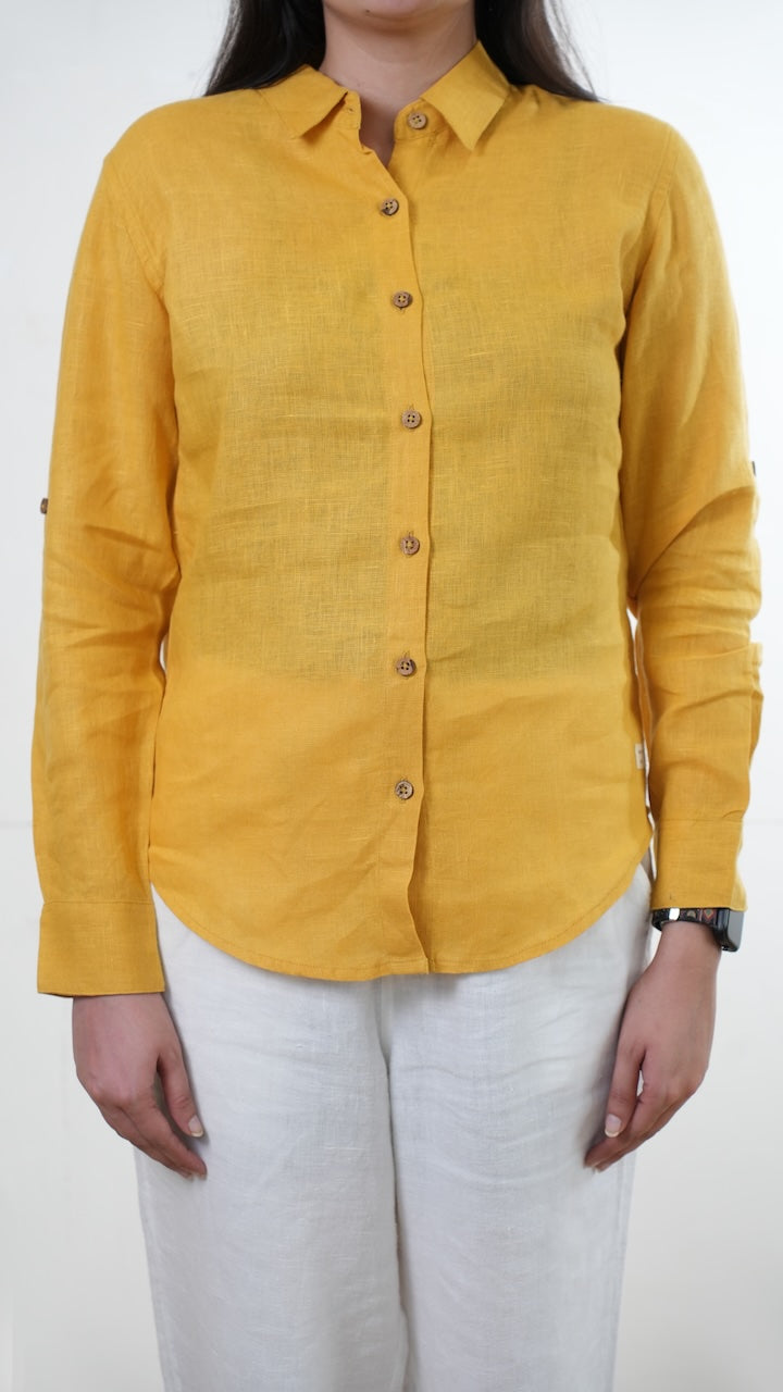 100% Linen Full-sleeved Regular Linen Shirt - Women