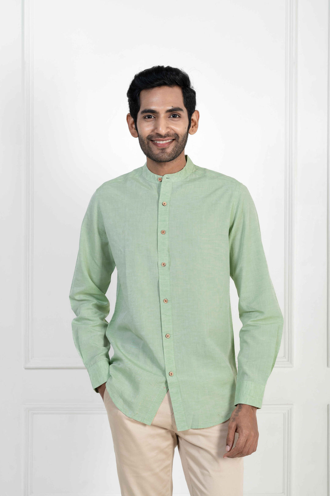 Earthy Route Fresh Green · Mandarin Collar Shirt