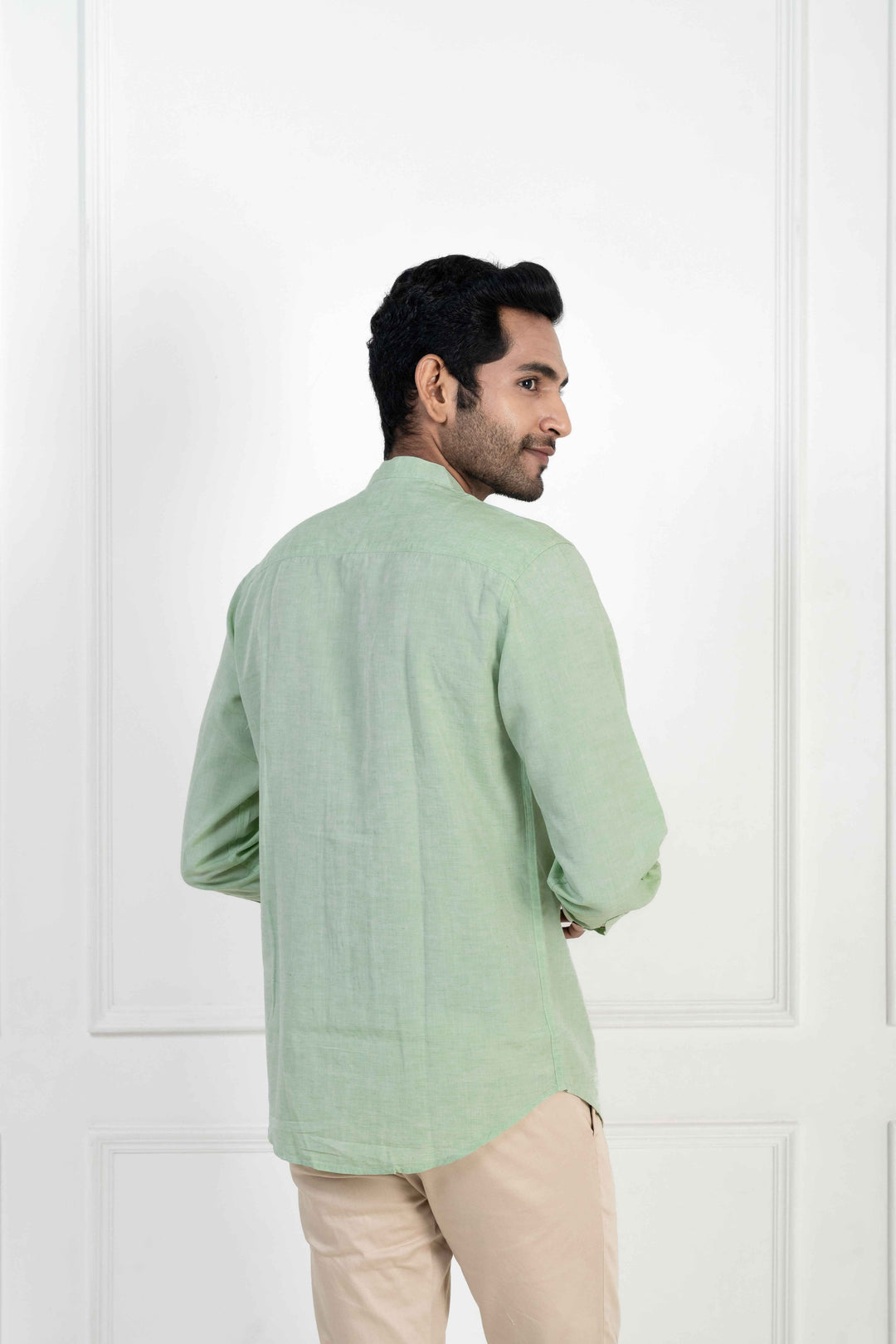 Earthy Route Fresh Green · Mandarin Collar Shirt