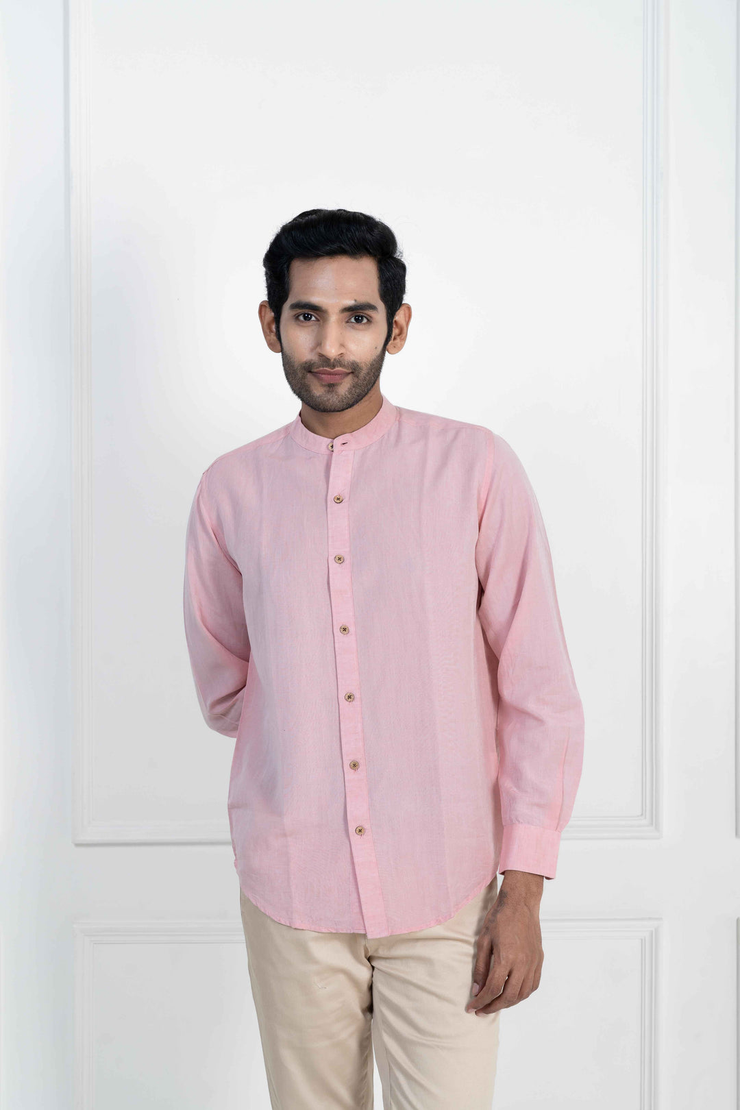 Earthy Route Charm Pink · Mandarin Collar Shirt