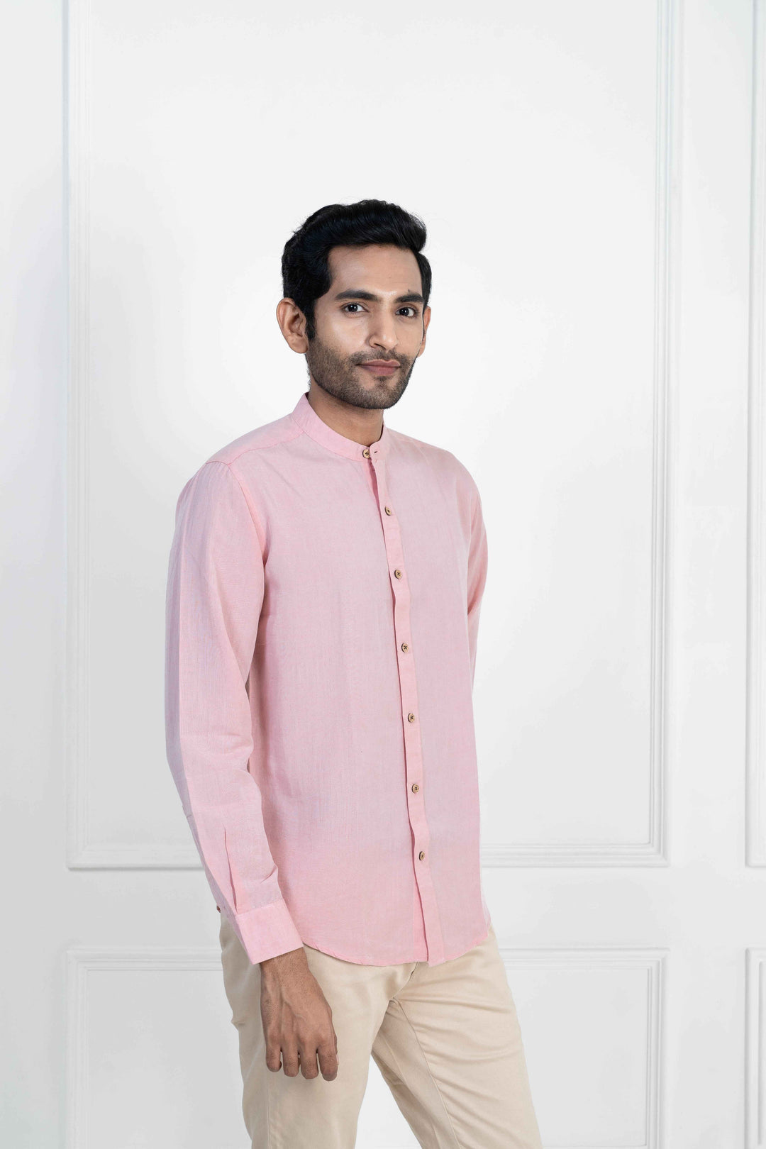 Earthy Route Charm Pink · Mandarin Collar Shirt