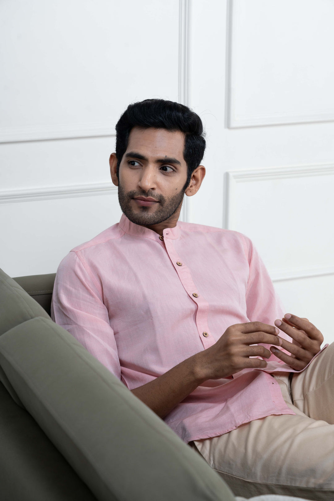 Earthy Route Charm Pink · Mandarin Collar Shirt