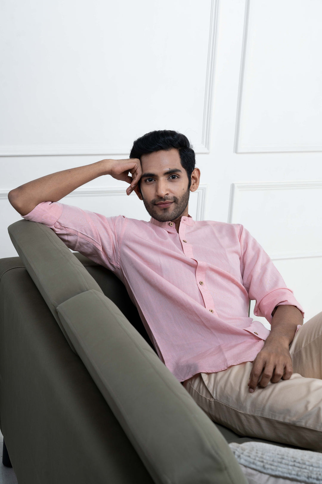 Earthy Route Charm Pink · Mandarin Collar Shirt