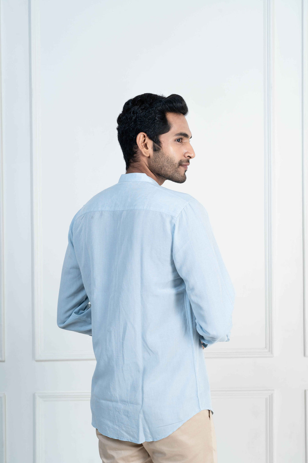 Earthy Route Ice Blue · Mandarin Collar Shirt