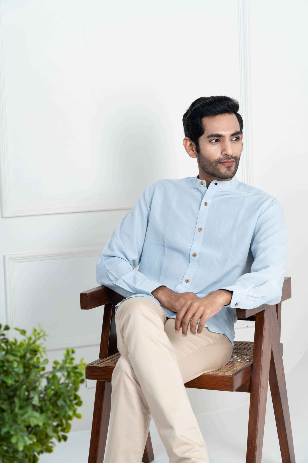 Earthy Route Ice Blue · Mandarin Collar Shirt