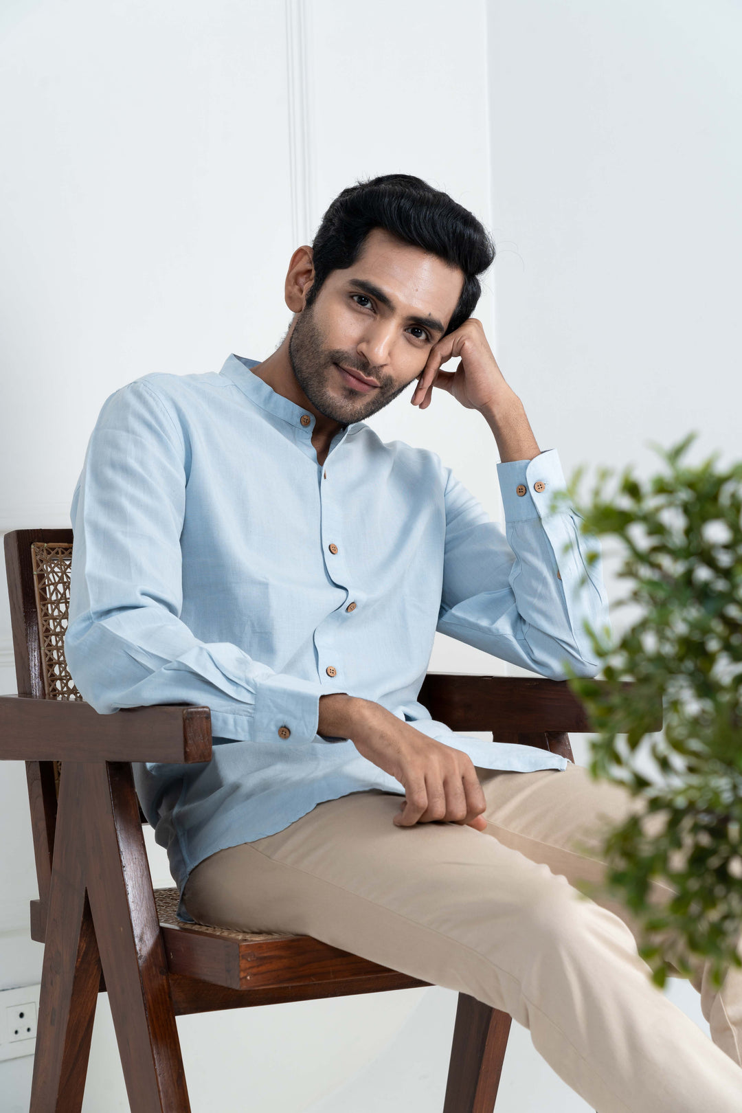 Earthy Route Ice Blue · Mandarin Collar Shirt