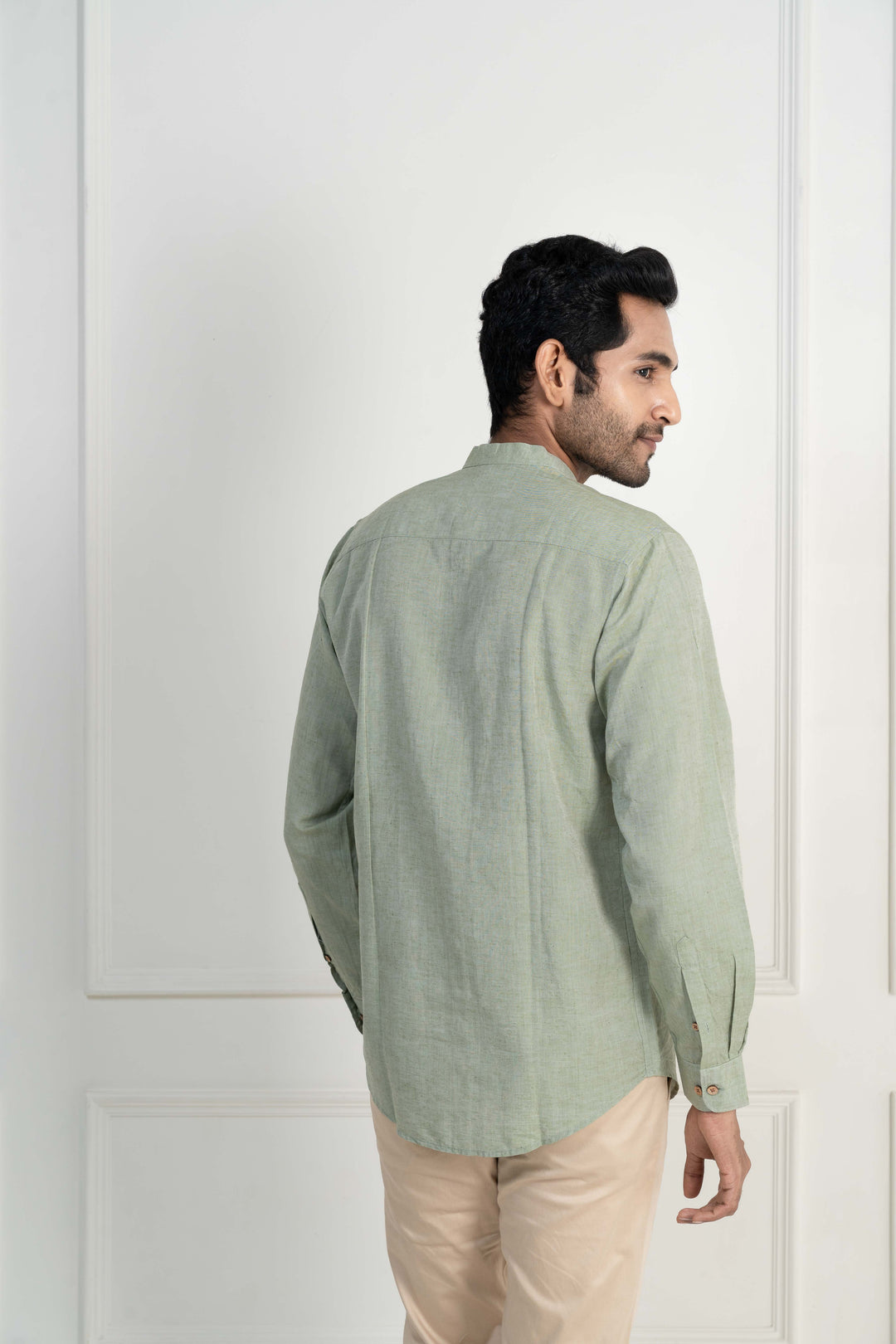 Earthy Route Military Green · Mandarin Collar Shirt
